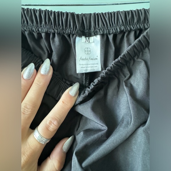 Black Elastic Waist Track Pants with Side White Stripe - Picture 2 of 3